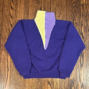 Vintage Homemade Hand Knit Half Zip Sweater